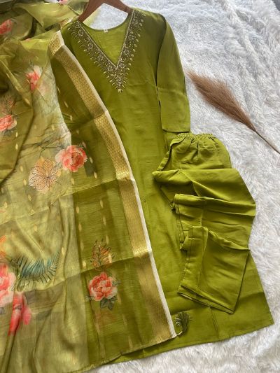 Pista Roman Silk Zardosi Suit with Digital Print Dupatta